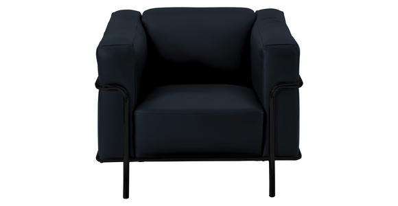 SESSEL in Echtleder Dunkelblau - Schwarz/Dunkelblau, Design, Leder/Metall (91/67/96cm) - Johann Jakob