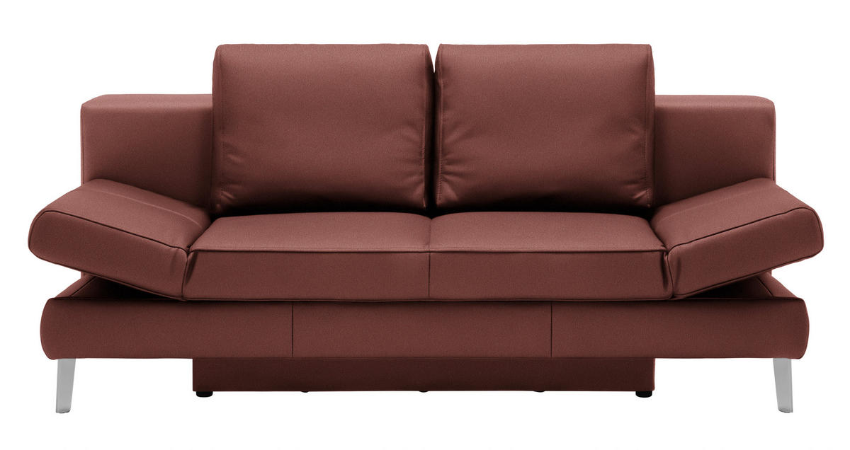 SCHLAFSOFA in Echtleder Weinrot  - Chromfarben/Weinrot, Design, Leder/Metall (200/85/90cm) - Novel
