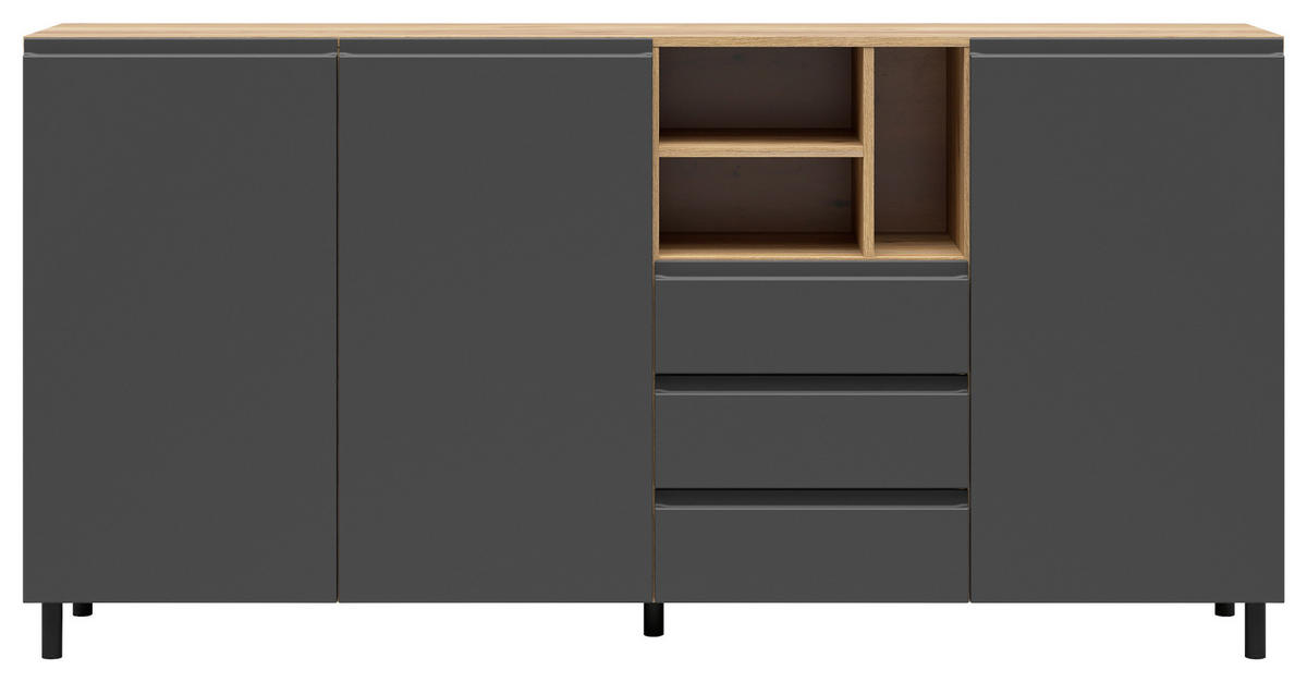 SIDEBOARD Graphitfarben, Eichefarben  180/90/39,9 cm  - Eichefarben/Schwarz, MODERN, Holzwerkstoff/Metall (180/90/39,9cm) - Carryhome