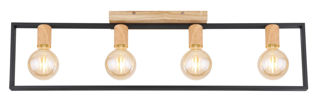 DECKENLEUCHTE    90/6,5/26 cm  - Schwarz/Braun, Konventionell, Holz/Metall (90/6,5/26cm) - Globo