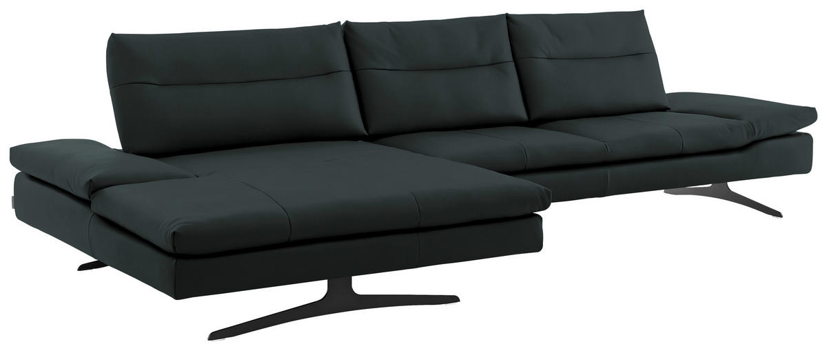 ECKSOFA  in Echtleder Waldgrün  158/342 cm  - Waldgrün/Schwarz, MODERN, Leder/Metall (158/342cm) - Chilliano