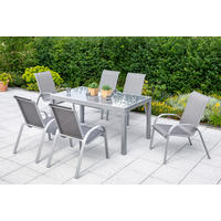 GARTENTISCHGRUPPE  - Silberfarben/Braun, KONVENTIONELL, Glas/Textil - Gardenson