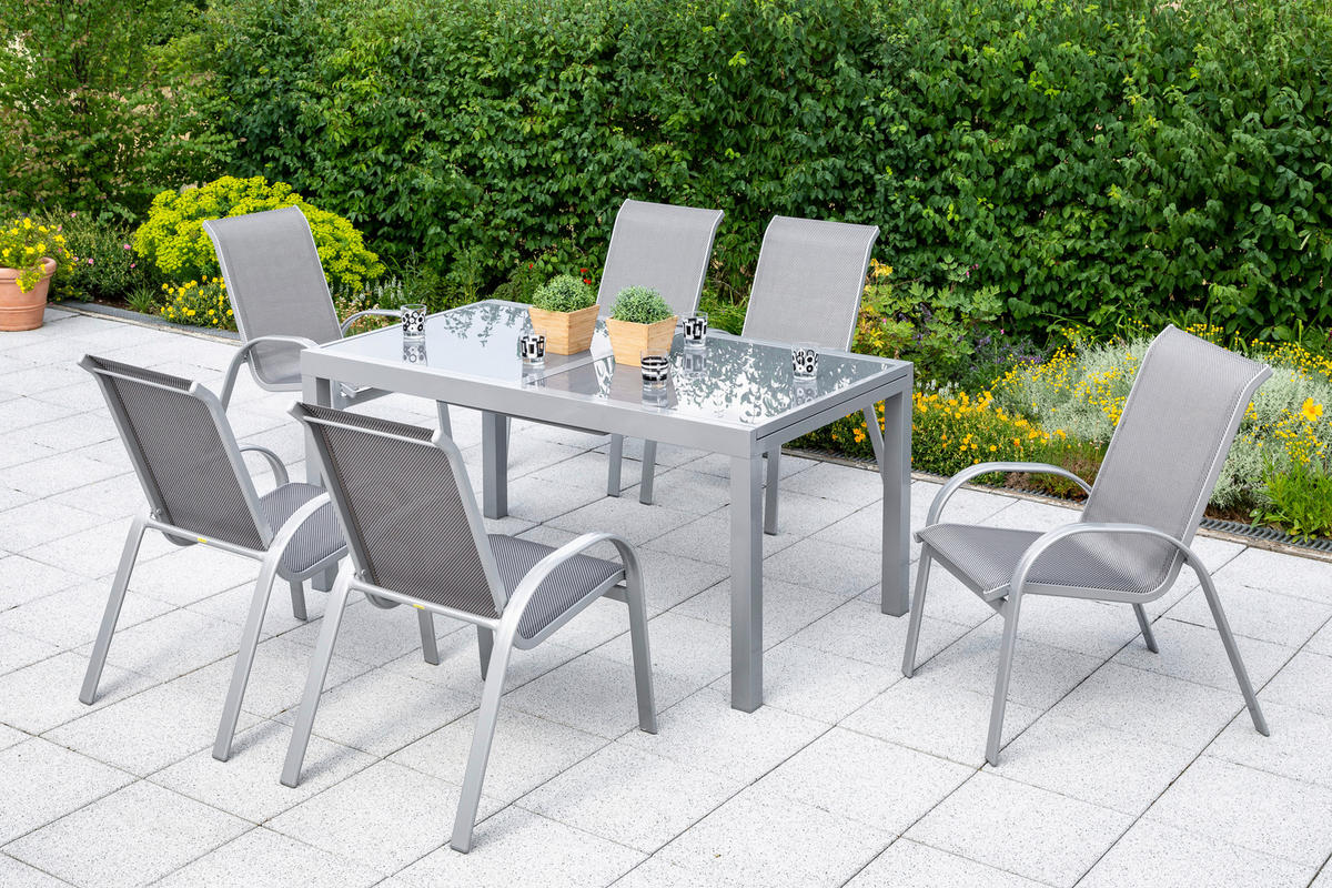 GARTENTISCHGRUPPE  - Silberfarben/Braun, KONVENTIONELL, Glas/Textil - Gardenson