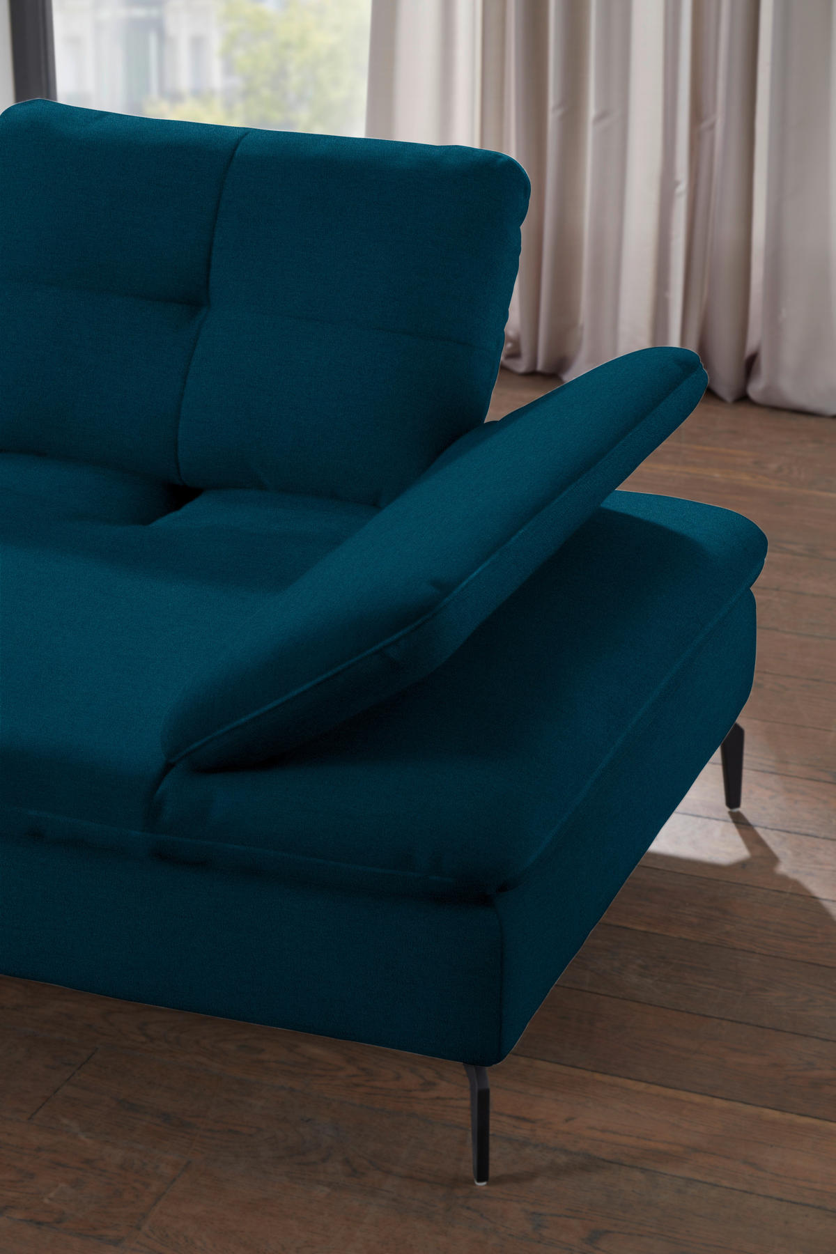 ECKSOFA in Flachgewebe Dunkelblau  - Schwarz/Dunkelblau, Design, Textil/Metall (157/344cm) - Chilliano