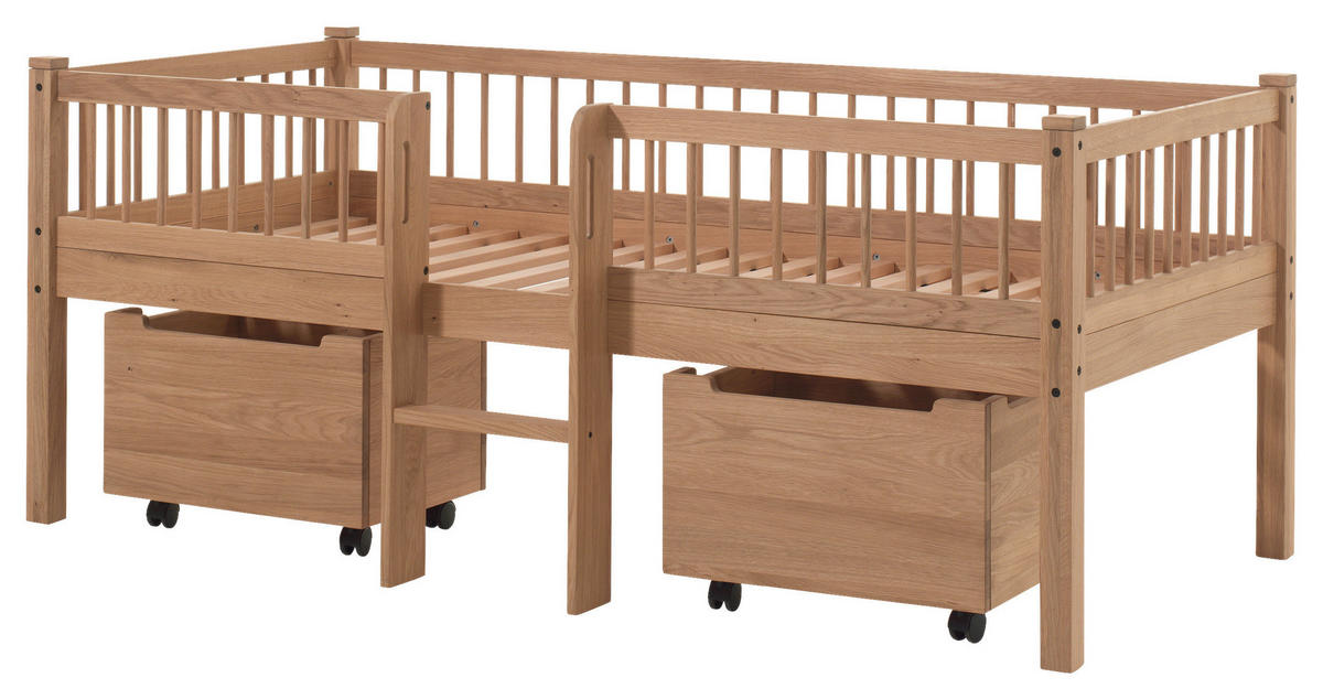 SPIELBETT Absturzsicherung, Leiter, Rollrost, Bettschublade 90/200 cm  in Eichefarben  - Eichefarben/Naturfarben, MODERN, Holz (90/200cm) - MID.YOU
