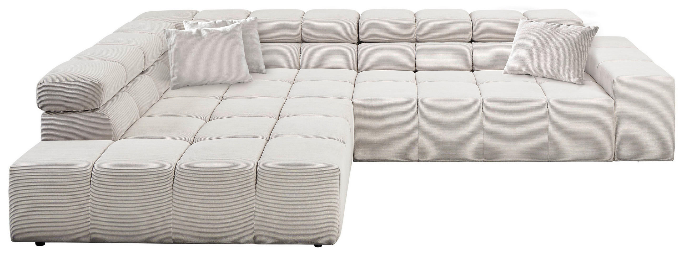 ECKSOFA Hellgrau Feincord Zierkissen, Rücken echt, Kopfteilverstellung  - Hellgrau/Schwarz, Design, Kunststoff/Textil (213/317cm) - Hom`in
