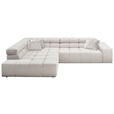 ECKSOFA Hellgrau Feincord Zierkissen, Rücken echt, Kopfteilverstellung  - Hellgrau/Schwarz, Design, Kunststoff/Textil (213/317cm) - Hom`in