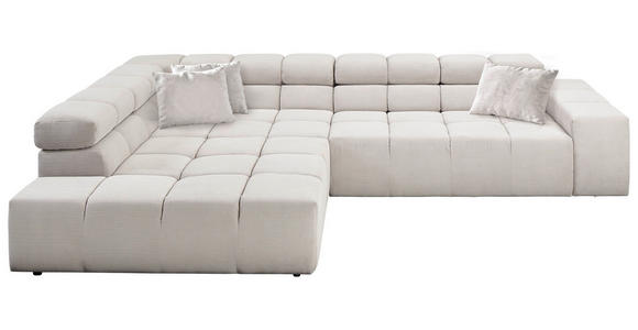 ECKSOFA Hellgrau Feincord Zierkissen, Rücken echt, Kopfteilverstellung  - Hellgrau/Schwarz, Design, Kunststoff/Textil (213/317cm) - Hom`in