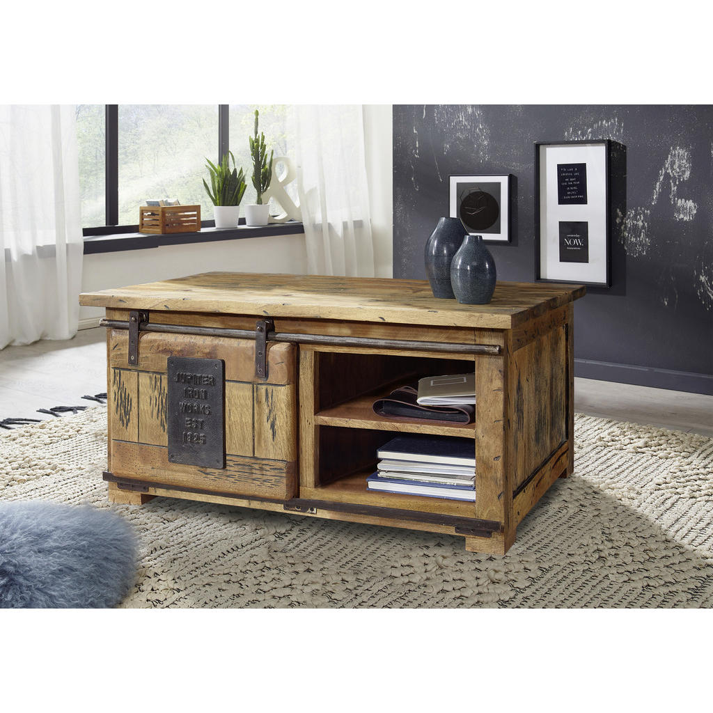 Thumbnail - Livetastic Couchtisch, Braun, Holz, Mangoholz, massiv, rechteckig, eckig, 70x45x110 cm, Stauraum, offenes Fach, Wohnzimm...