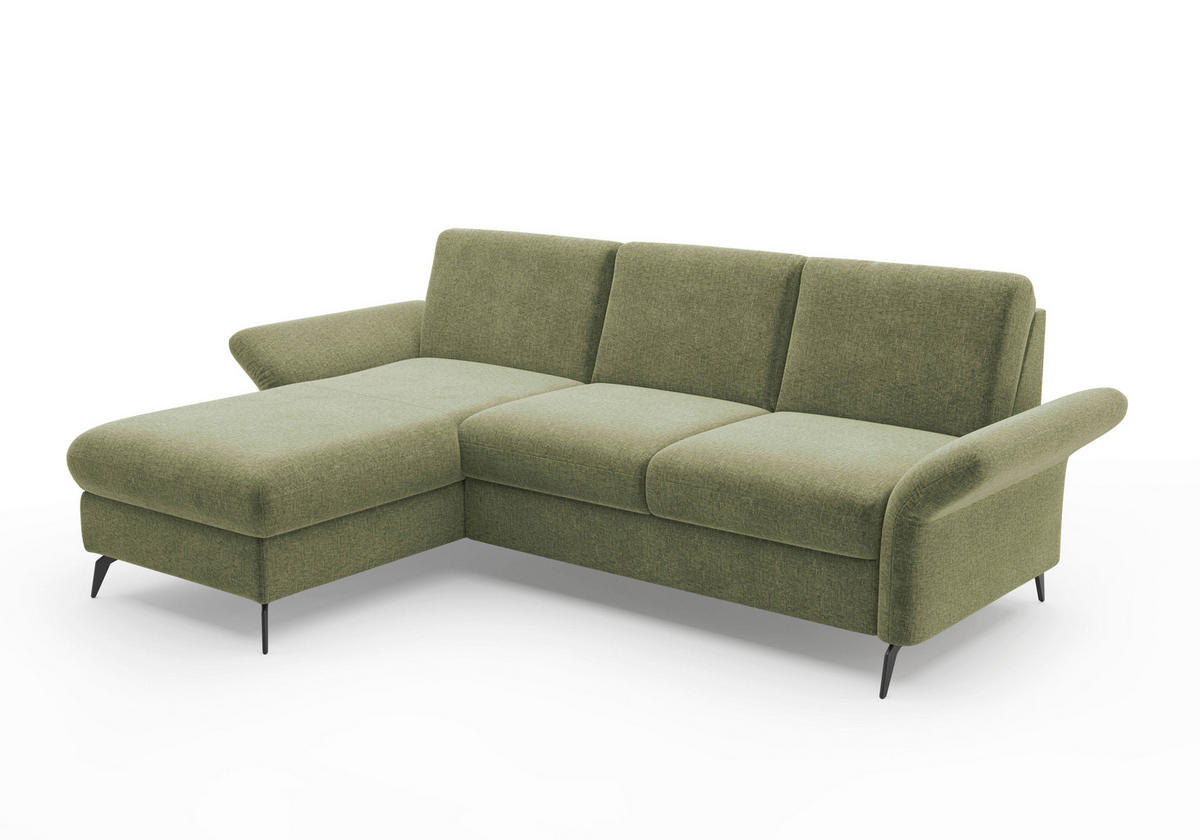 ECKSOFA ROCHELLE E Hellgrün Flachgewebe  - Schwarz/Hellgrün, KONVENTIONELL, Textil/Metall (164/251cm) - Sit & More