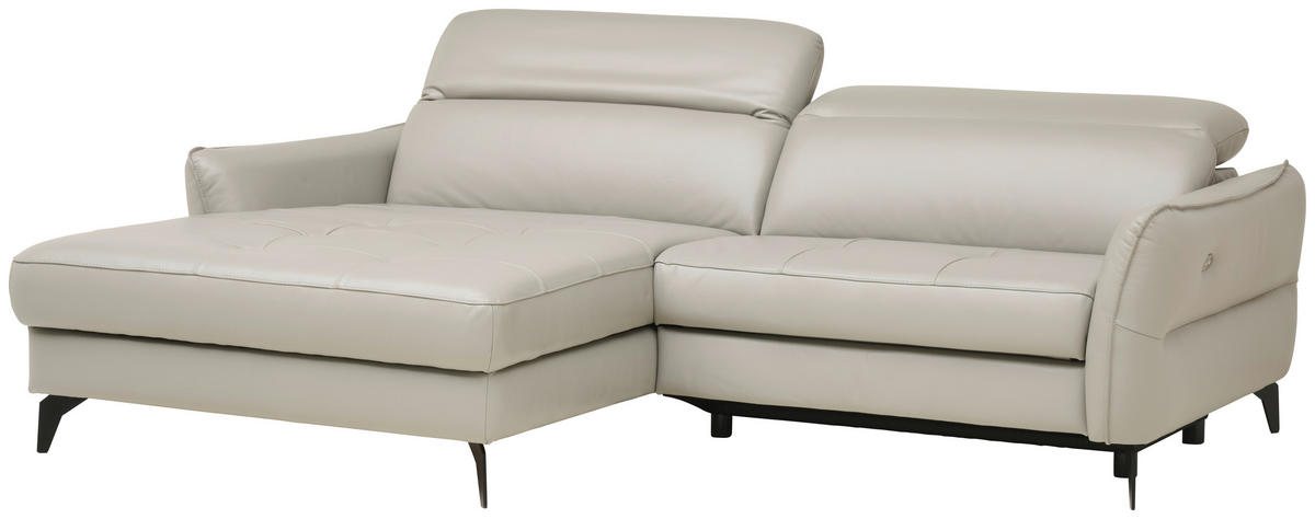 ECKSOFA Hellgrau Echtleder  - Hellgrau/Schwarz, Design, Leder/Metall (175/246cm) - Livetastic