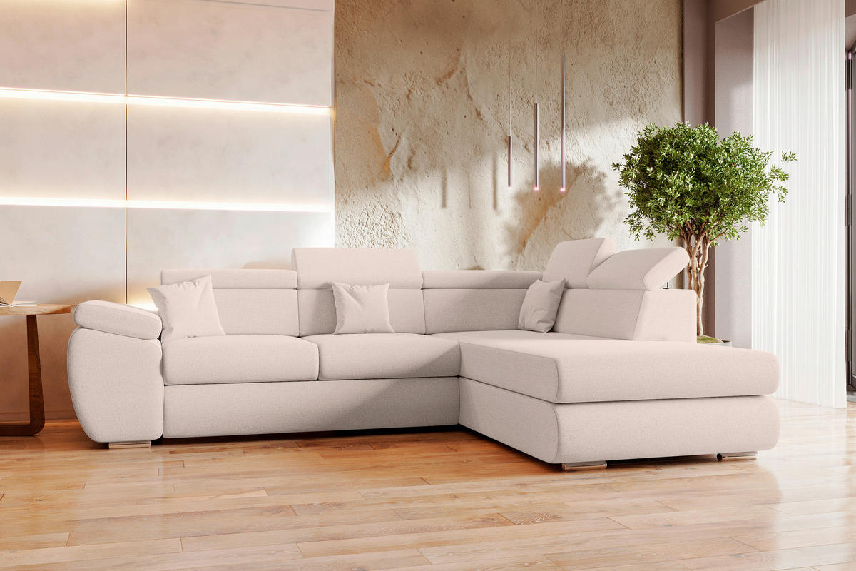 ECKSOFA Creme Struktur  - Chromfarben/Creme, KONVENTIONELL, Kunststoff/Textil (282/205cm) - Carryhome