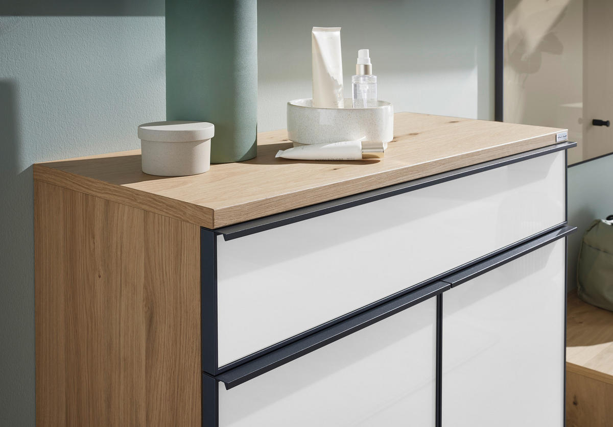 SCHUHSCHRANK furniert Anthrazit, Weiß, Eichefarben  - Eichefarben/Anthrazit, Design, Glas/Holzwerkstoff (84/108/37cm) - Dieter Knoll