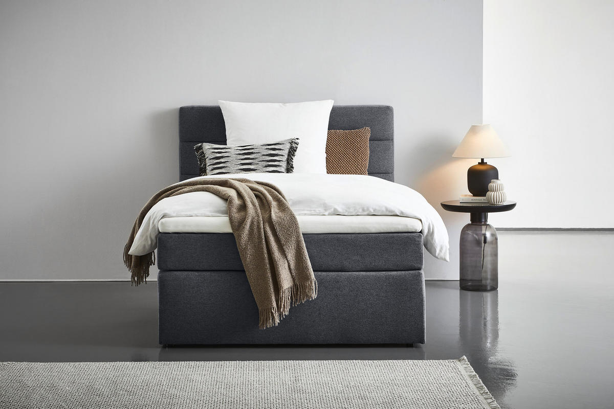 BOXSPRINGBETT 140/200 cm  in Dunkelgrau  - Dunkelgrau/Schwarz, KONVENTIONELL, Textil (140/200cm) - Carryhome