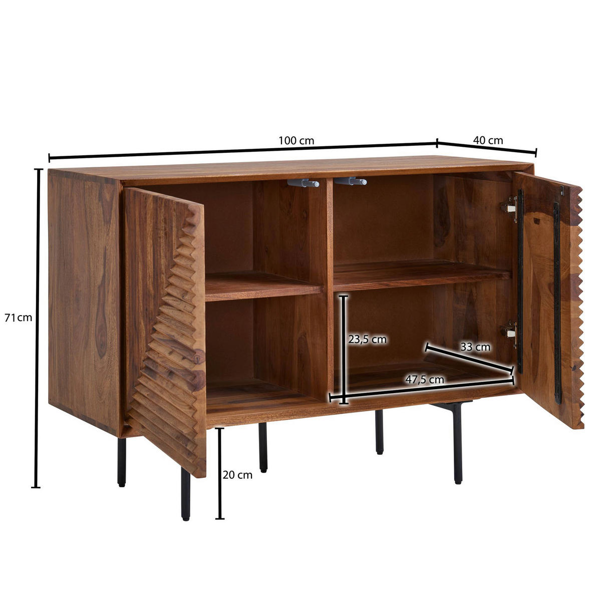 SIDEBOARD  in 100/71/40 cm  - Sheeshamfarben/Schwarz, Design, Holz/Metall (100/71/40cm) - MID.YOU