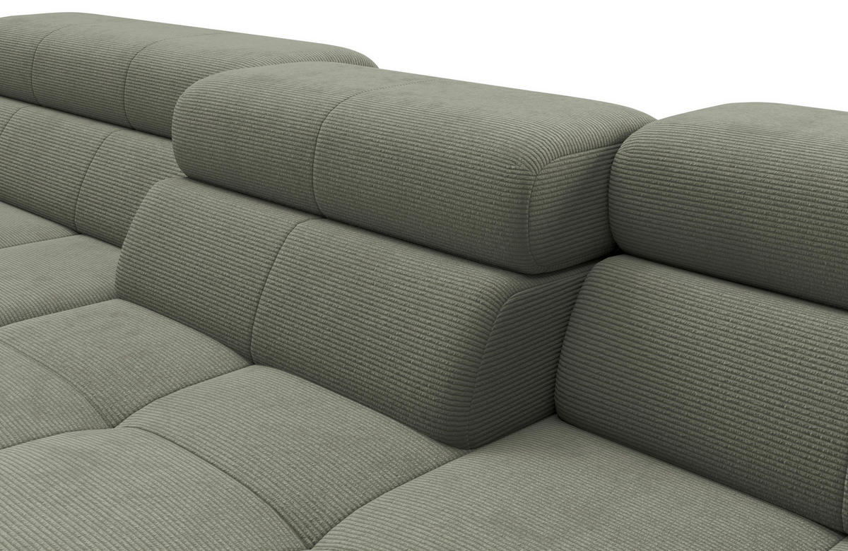 ECKSOFA Graugrün Feincord Rücken echt, Kopfteilverstellung, Sitztiefenverstellung  - Schwarz/Graugrün, KONVENTIONELL, Textil/Metall (226/293cm) - Hom`in