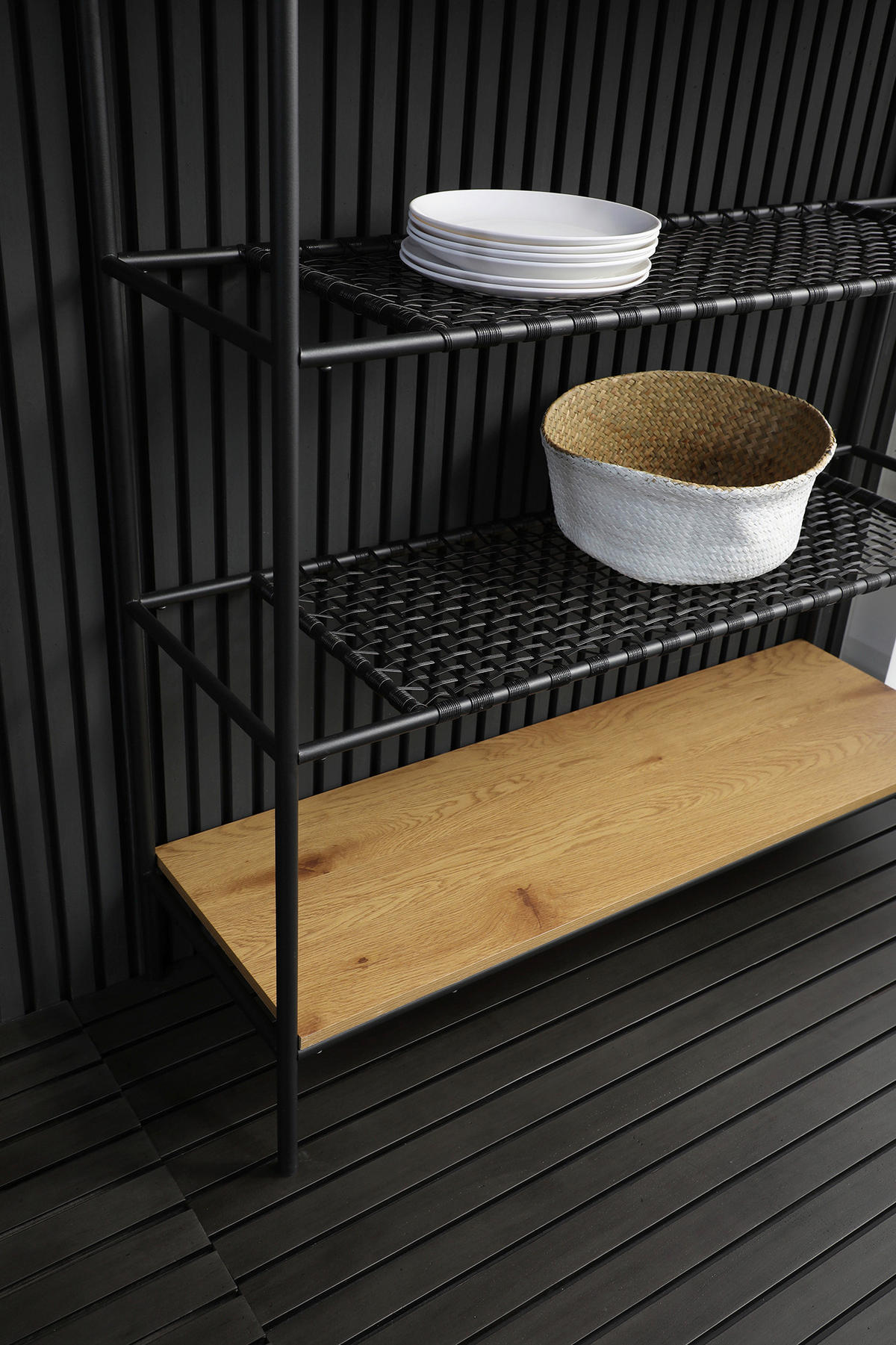 REGAL  110/129/34 cm Naturfarben, Schwarz  - Schwarz/Naturfarben, Design, Holzwerkstoff/Kunststoff (110/129/34cm) - Livetastic