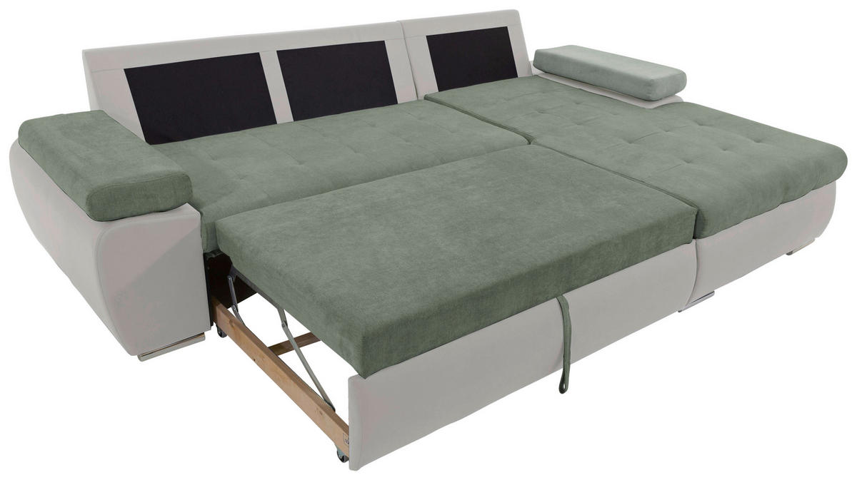 ECKSOFA in Flachgewebe Weiss, Olivgrün  - Weiss/Olivgrün, Design, Kunststoff/Textil (271/175cm) - MID.YOU