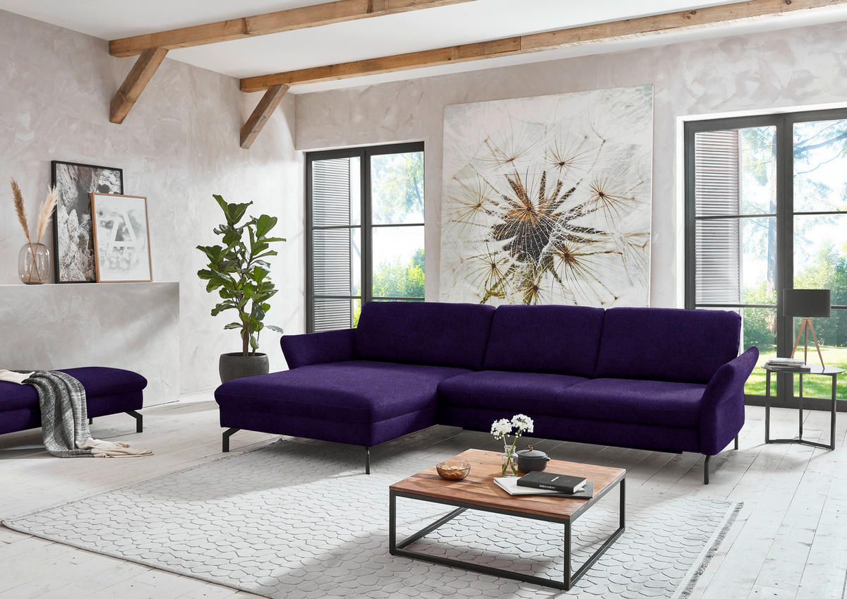 ECKSOFA Beldomo System in Velours Violett  179/306 cm  - Violett/Schwarz, Design, Textil/Metall (179/306cm) - Beldomo System