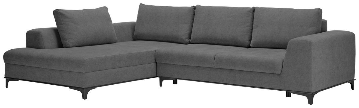 ECKSOFA inkl. Funktionen Grau Webstoff Rückenkissen, Bettkasten, Schlaffunktion, Rücken echt  - Wengefarben/Schwarz, Design, Holz/Textil (211/314cm) - Stylife