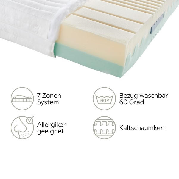 KALTSCHAUMMATRATZE 90/190 cm Höhe ca. 20 cm  - Weiß, Basics, Textil (90/190cm) - Sleeptex
