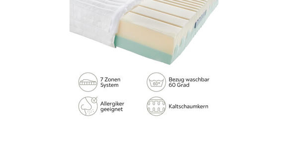 KALTSCHAUMMATRATZE 90/200 cm - Weiß, Basics, Textil (90/200cm) - Sleeptex