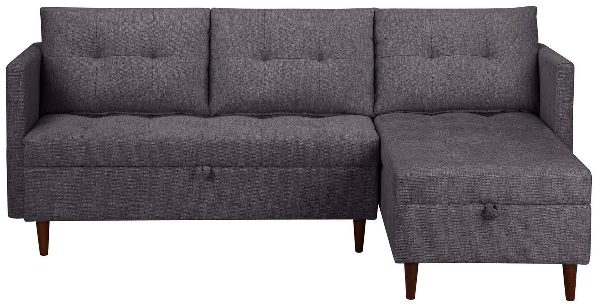 ECKSOFA SOLIN Anthrazit Webstoff Rückenkissen, Bettkasten  - Anthrazit/Braun, Design, Holz/Textil (188/79/123cm) - P & B