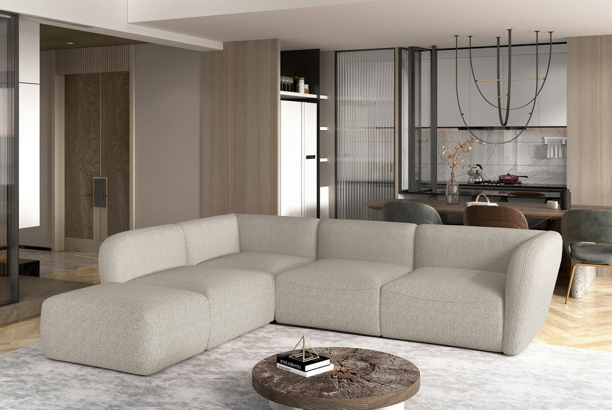 HÖRNSOFFA i bouclé cremefärgad  - svart/cremefärgad, Design, textil/plast (102/283cm) - Niels Andersson