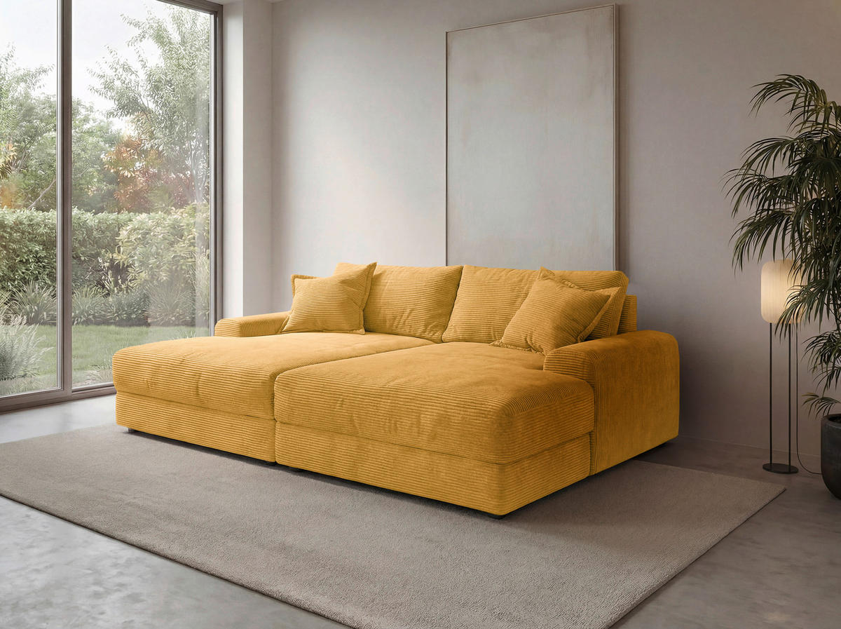 BIGSOFA Cord Senfgelb  - Senfgelb/Schwarz, MODERN, Kunststoff/Textil (234/93/190cm) - Carryhome