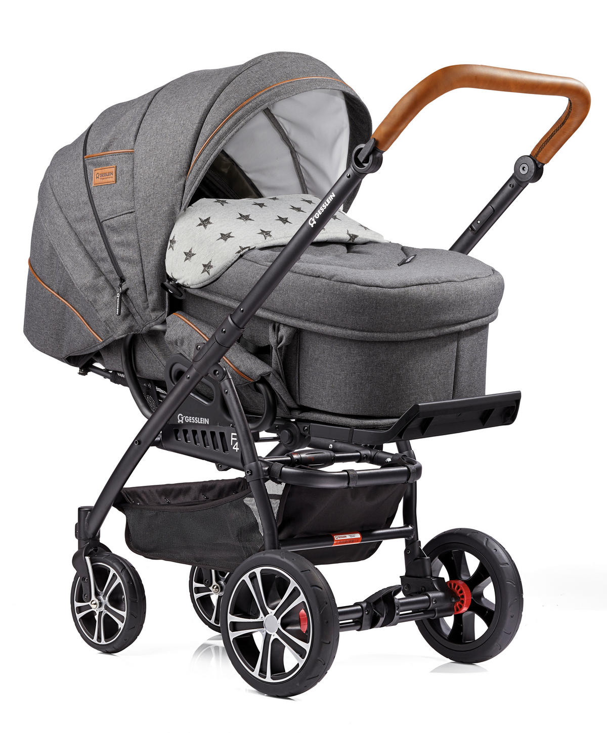 KINDERWAGENSET F4 Air+  - Dunkelgrau/Hellgrau, Basics, Textil/Metall (110/58/112cm) - Gesslein