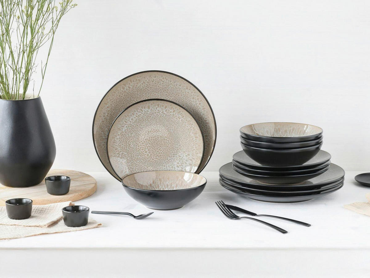 SERVIS Malmö beige 12 delar  - beige/svart, Basics, keramik - Creatable