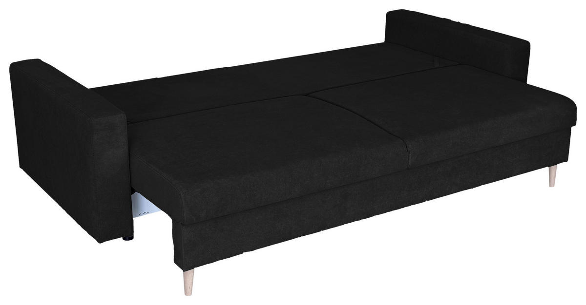 SCHLAFSOFA  mit Liegefunktion Cord Schwarz  - Schwarz/Naturfarben, Design, Holz/Kunststoff (220/96/98cm) - MID.YOU