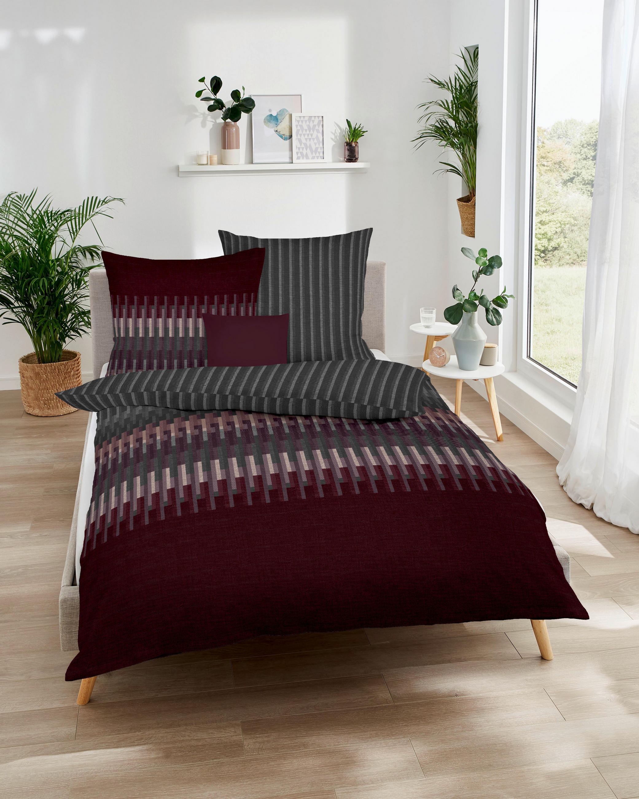 BETTWÄSCHE Makosatin 140/200 cm  - Weinrot, KONVENTIONELL, Textil (140/200cm) - Kaeppel