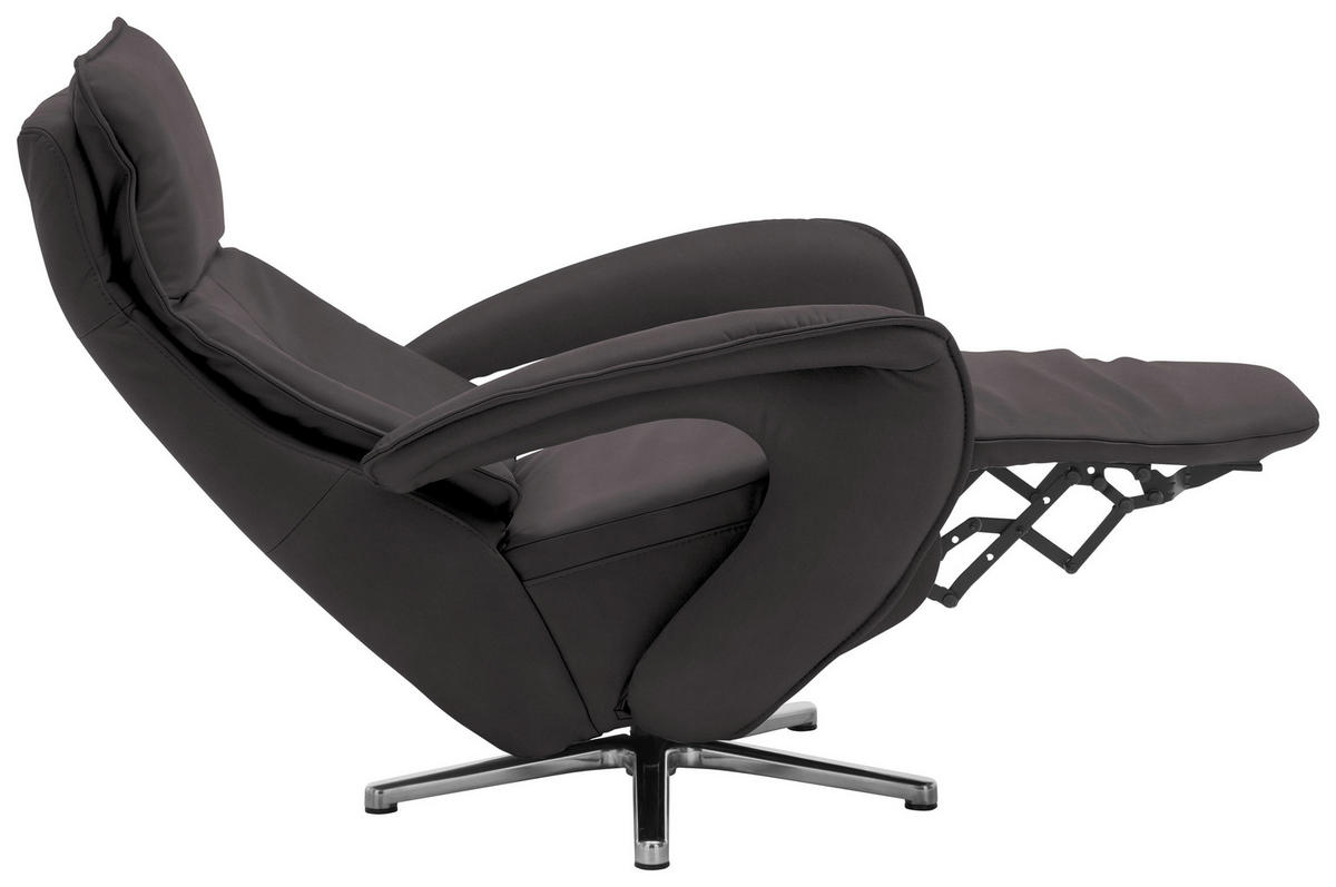 RELAXSESSEL in Leder Dunkelbraun  - Chromfarben/Dunkelbraun, Design, Leder/Metall (77/110/87cm) - Valdera