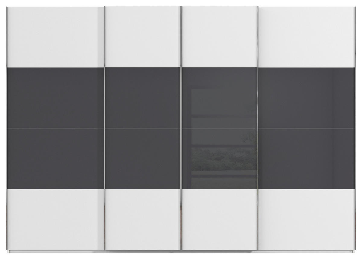 SCHWEBETÜRENSCHRANK 316/223/68 cm 4-türig Weiß, Schwarz  - Chromfarben/Schwarz, KONVENTIONELL, Glas/Holzwerkstoff (316/223/68cm) - Novel