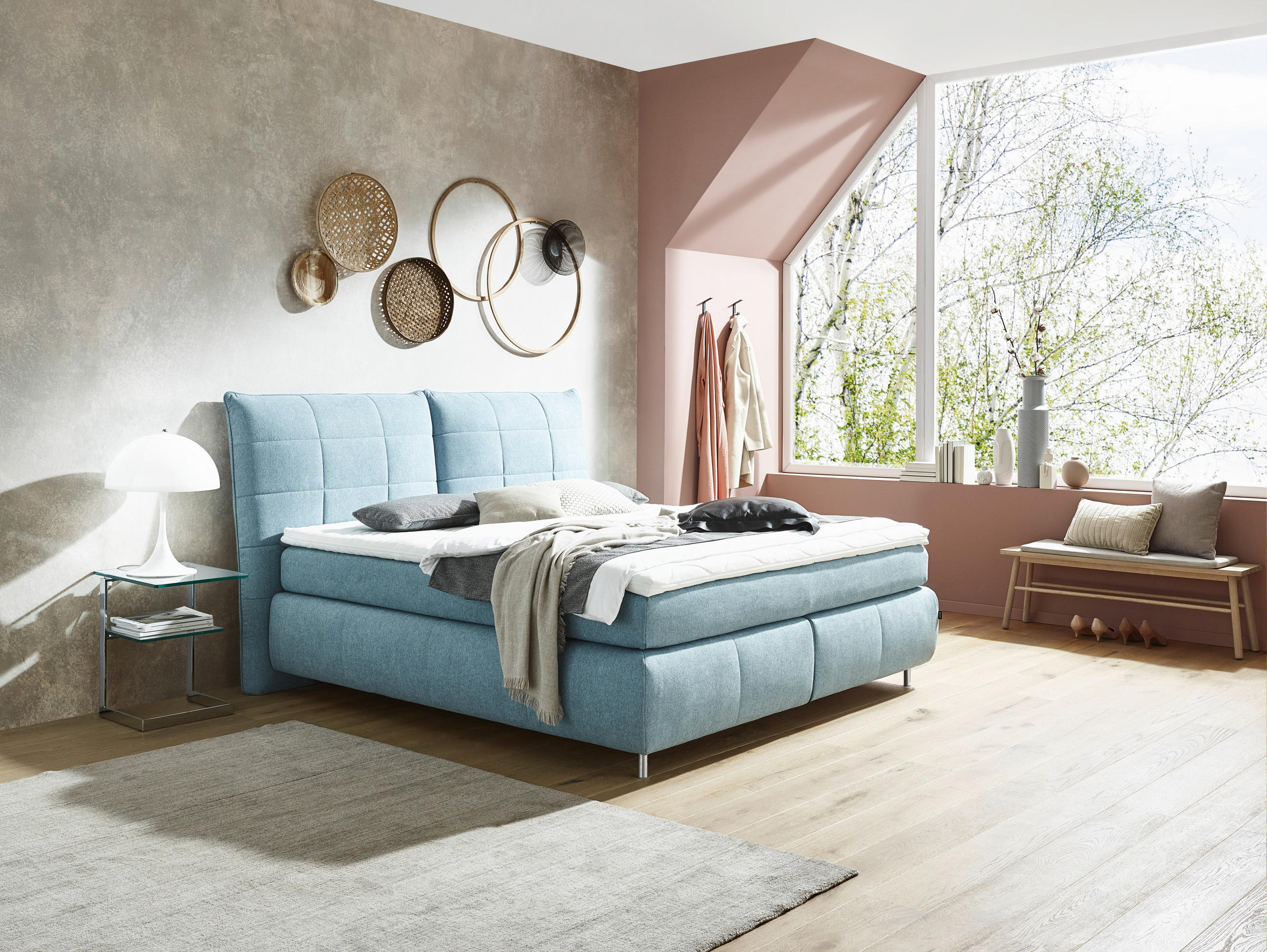 BOXSPRINGBETT 180/200 cm  in Blau  - Blau/Edelstahlfarben, KONVENTIONELL, Textil (180/200cm) - Dieter Knoll