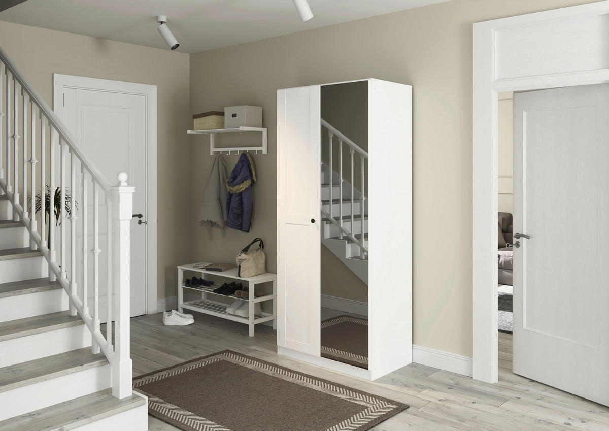 DREHTÜRENSCHRANK 91/210/54 cm,  in Weiß, 2-türig  - Schwarz/Weiß, KONVENTIONELL, Glas/Holzwerkstoff (91/210/54cm) - home24