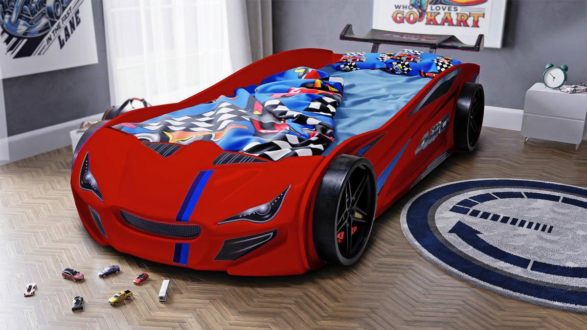 AUTOBETT 90/200 cm Rot  - Rot/Braun, Design, Holz/Holzwerkstoff (90/200cm) - Xora