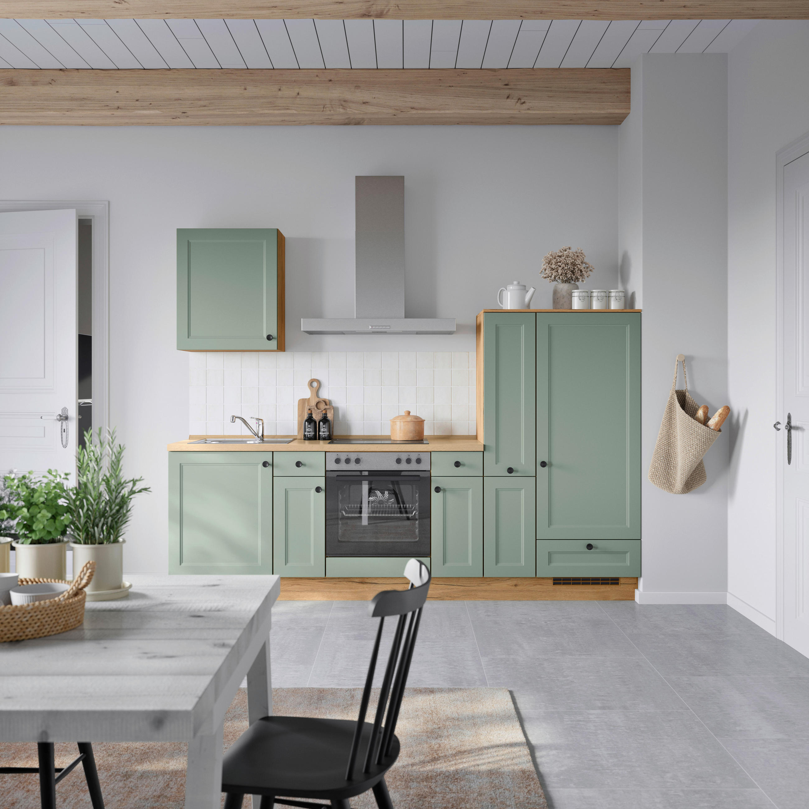 KÜCHENBLOCK 270 cm   in Eichefarben, Schilfgrün  - Schilfgrün/Eichefarben, MODERN, Holzwerkstoff/Metall (270cm) - Nobilia