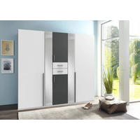 KLEIDERSCHRANK 225/208/58 cm 6-türig Graphitfarben, Weiß  - Alufarben/Graphitfarben, KONVENTIONELL, Glas/Holzwerkstoff (225/208/58cm) - Carryhome