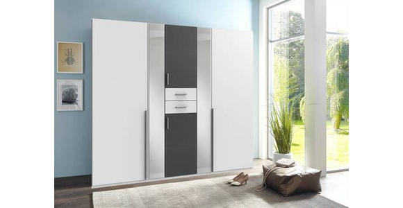 KLEIDERSCHRANK 225/208/58 cm 6-türig Graphitfarben, Weiß - Alufarben/Graphitfarben, KONVENTIONELL, Glas/Holzwerkstoff (225/208/58cm) - Carryhome