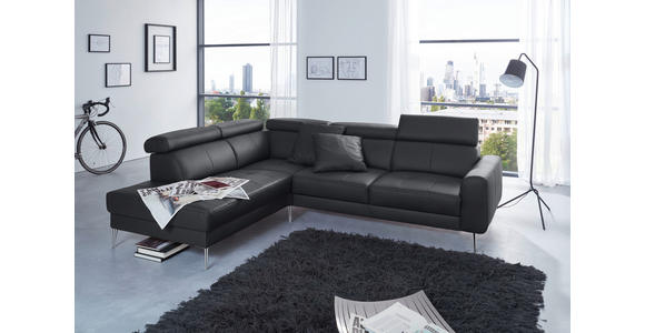 ECKSOFA in Echtleder Schwarz  - Chromfarben/Schwarz, Design, Leder/Metall (213/262cm) - Hom`in