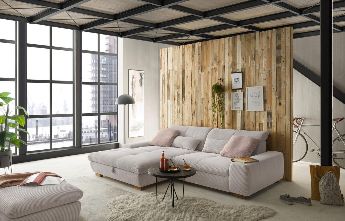 ECKSOFA Hellgrau Cord  - Eichefarben/Hellgrau, Design, Holz/Textil (198/276cm) - SetOne by Musterring