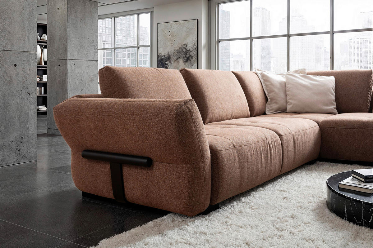 ECKSOFA Kupferfarben Chenille  - Schwarz/Kupferfarben, KONVENTIONELL, Holz/Textil (324/234cm) - Belluti