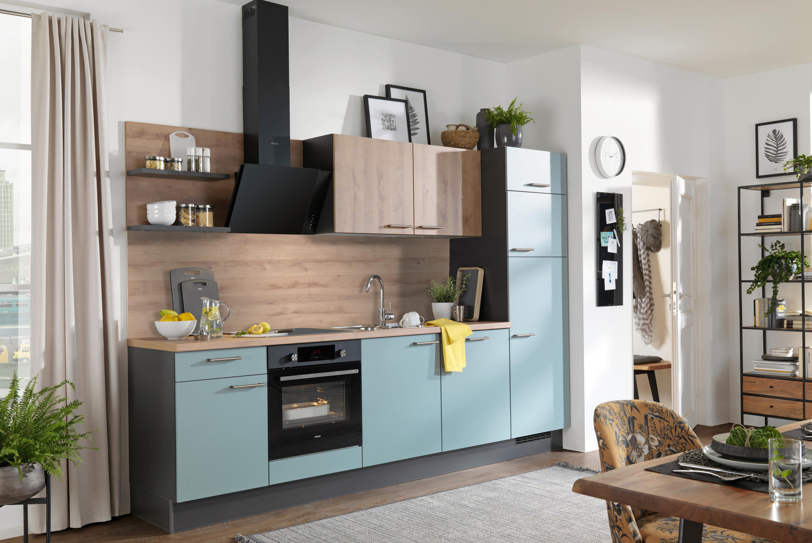 EINBAUKÜCHE  290 cm  - Eichefarben/Graphitfarben, Design, Holzwerkstoff (290cm) - Xora