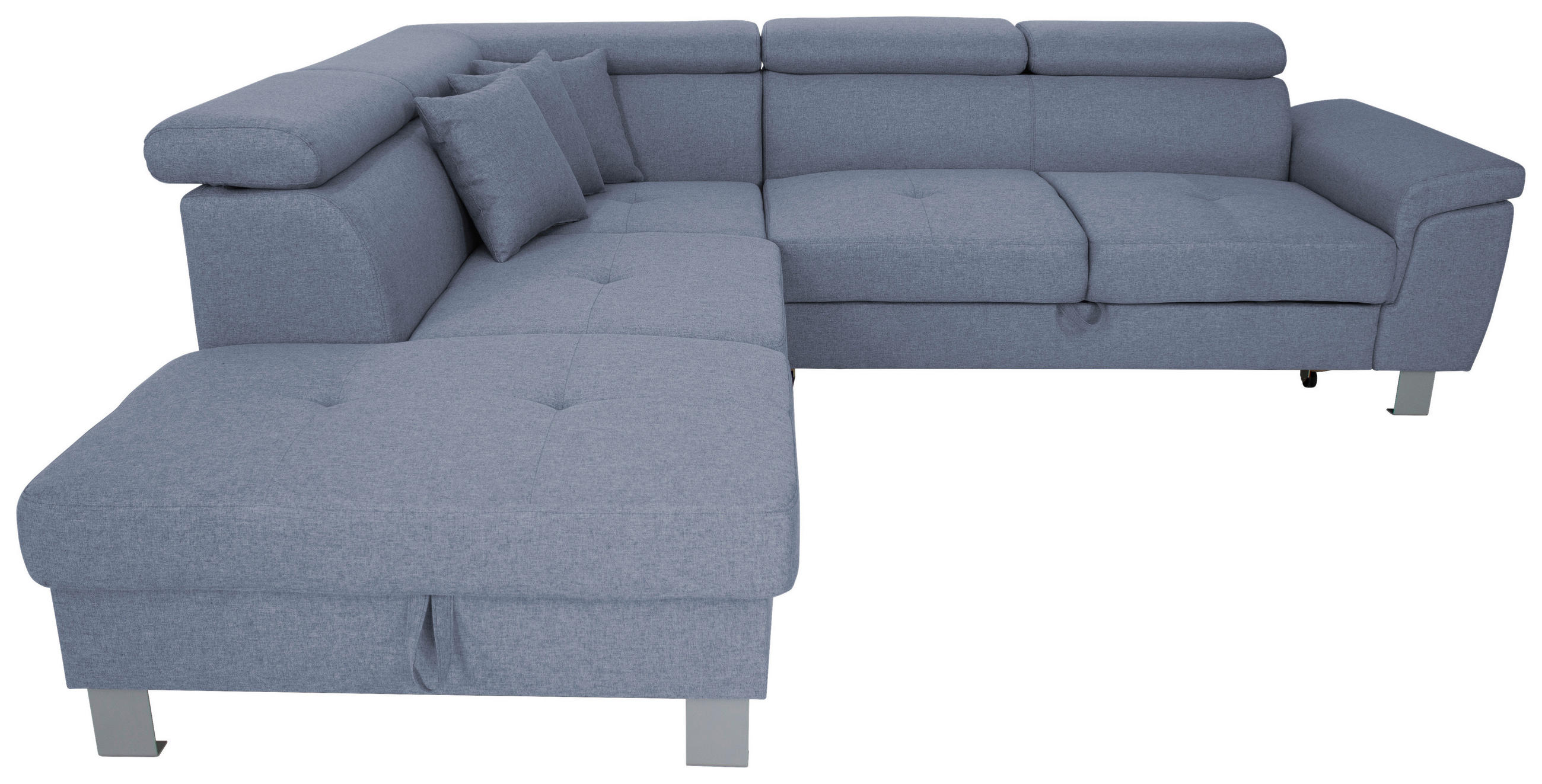ECKSOFA inkl. Funktionen Blau Webstoff  - Blau/Silberfarben, Design, Textil/Metall (226/257cm) - Xora