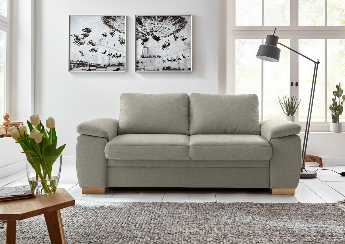 SCHLAFSOFA  in Chenille Greige  - Greige, KONVENTIONELL, Holz/Textil (166/90/100cm) - Beldomo Style