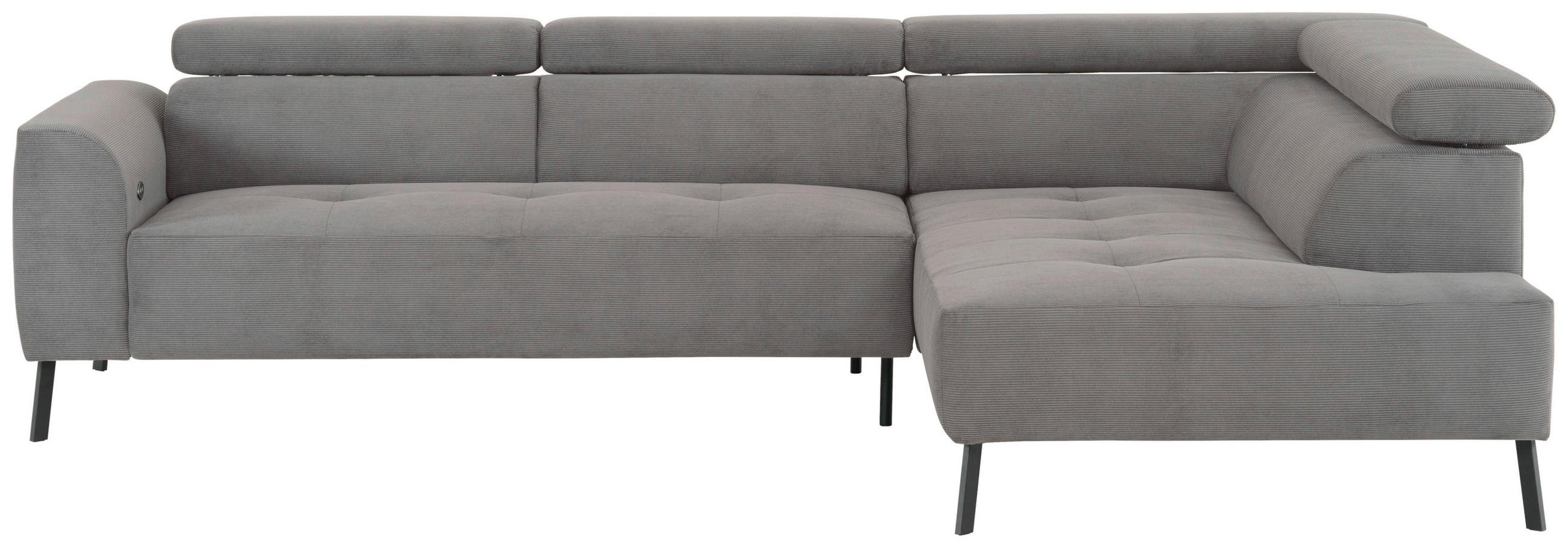 ECKSOFA Grau Feincord  - Schwarz/Grau, Design, Textil/Metall (280/205cm) - Xora