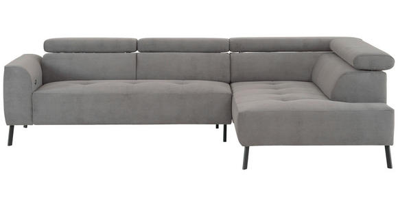 ECKSOFA Grau Feincord - Schwarz/Grau, Design, Textil/Metall (280/205cm) - Xora
