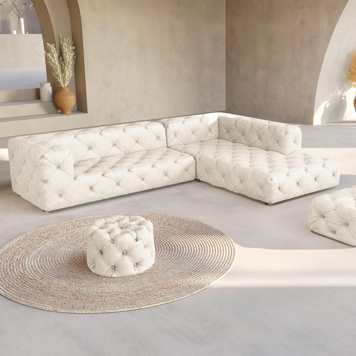 ECKSOFA Mikrofaser Creme  - Creme/Schwarz, Design, Kunststoff/Textil (325/228cm) - P & B